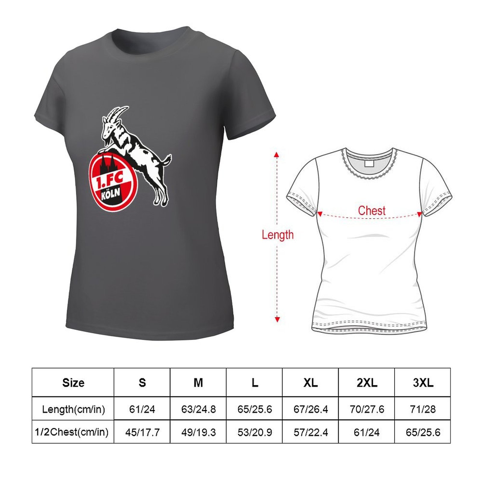 FC Köln Damen Kurzarm Rundhals T-Shirt Casual Sommer Tops FC Köln Damen Kurzarm Rundhals T-Shirt Casual Sommer Tops