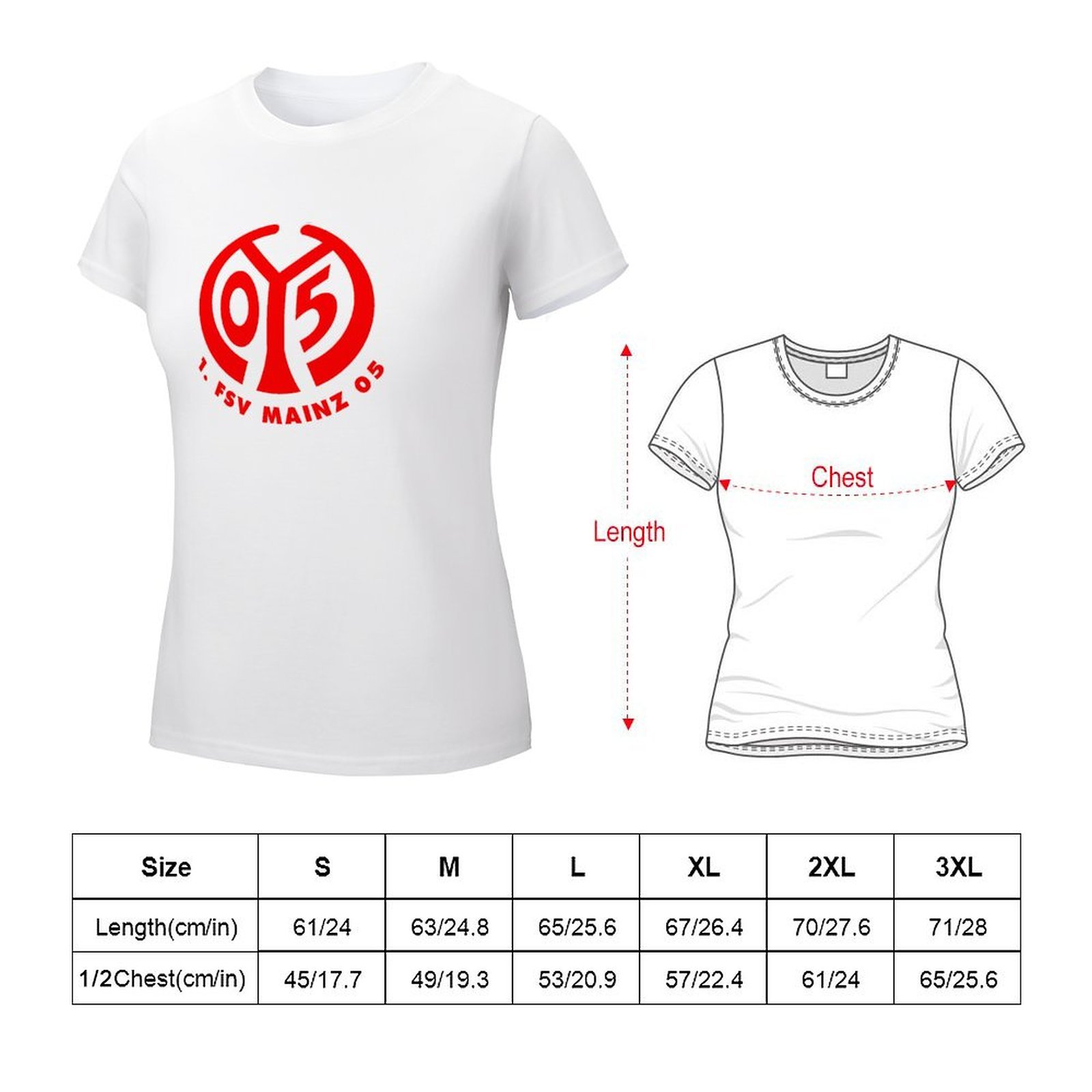 Mainz 05 Damen Kurzarm Rundhals T-Shirt Casual Sommer Tops Mainz 05 Damen Kurzarm Rundhals T-Shirt Casual Sommer Tops