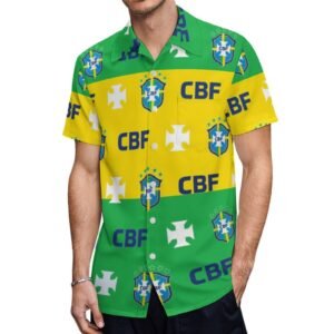 Brasilien Kurzärmelige Herrenhemden, Passform Sommer Kurzarm Casual Button-Down Hemden