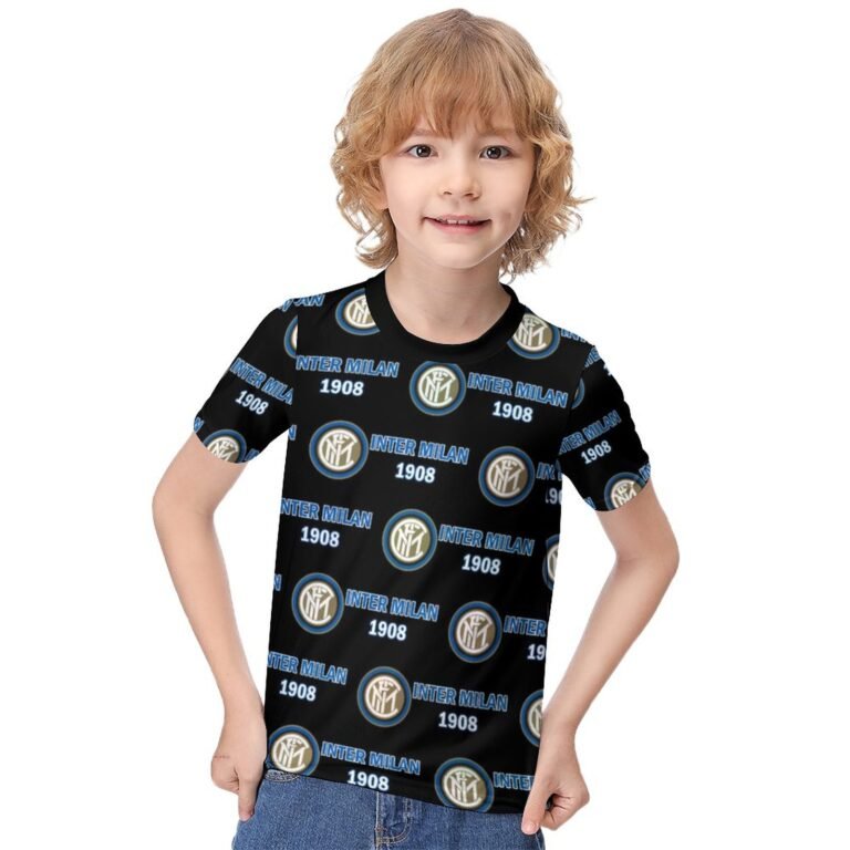 Inter Mailand Jungen Mädchen Kurzarm 3D-Druck T-Shirt Rundhals-Sommerhemd Tops