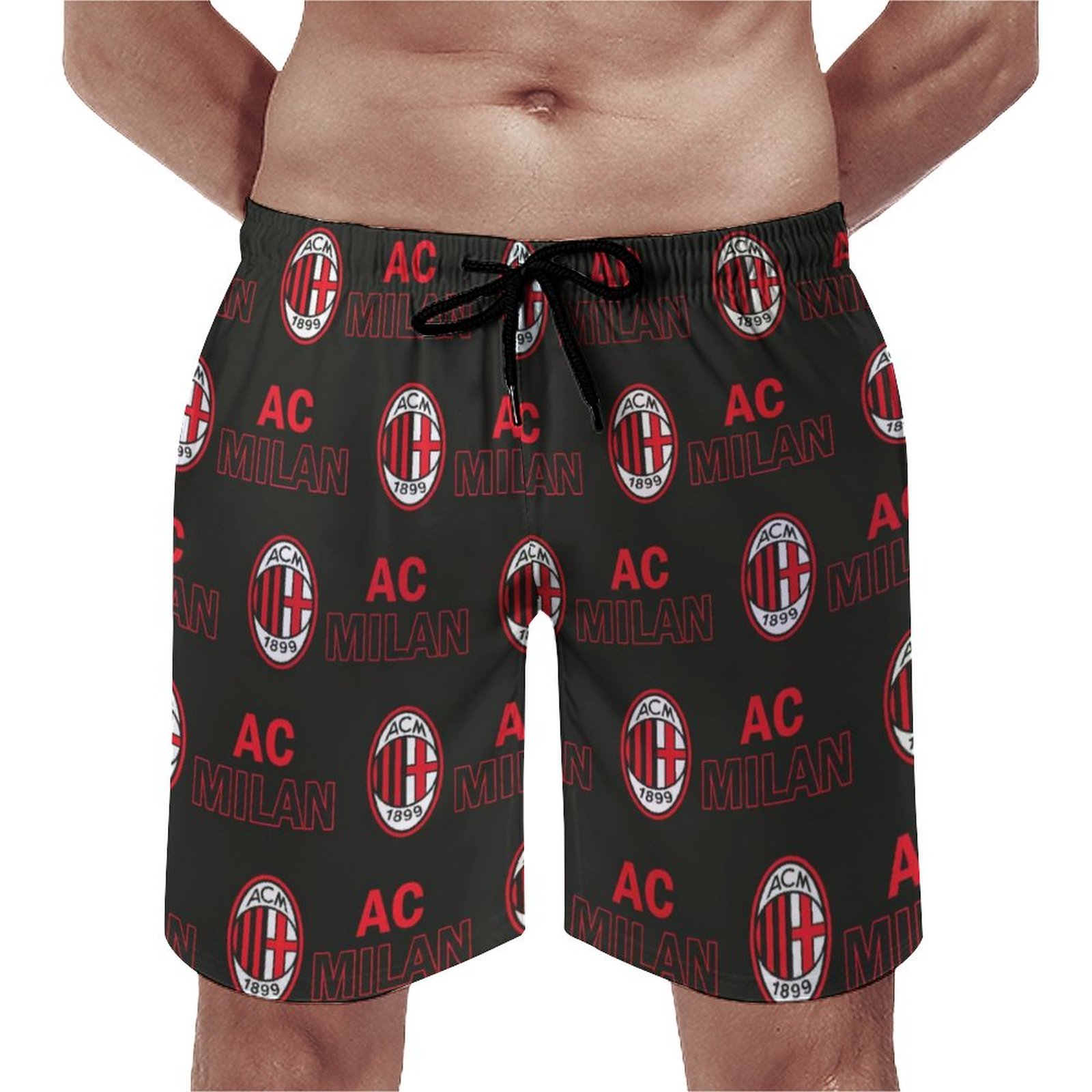 AC Mailand Herren Badehose Schnelltrocknende Strandshorts Mit Tasche Kordelzug Shorts AC Mailand Herren Badehose Schnelltrocknende Strandshorts Mit Tasche Kordelzug Shorts