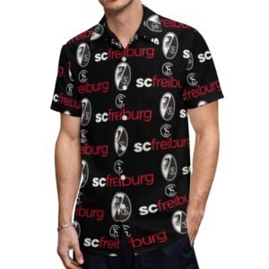 SC Freiburg Kurzärmelige Herrenhemden, Passform Sommer Kurzarm Casual Button-Down Hemden