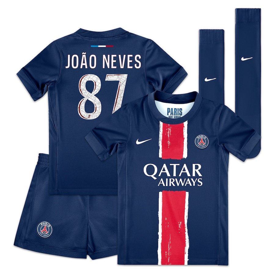 PSG João Neves 87 Heimtrikot Kinder Mini Kit 2024-2025 PSG João Neves 87 Heimtrikot Kinder Mini Kit 2024-2025