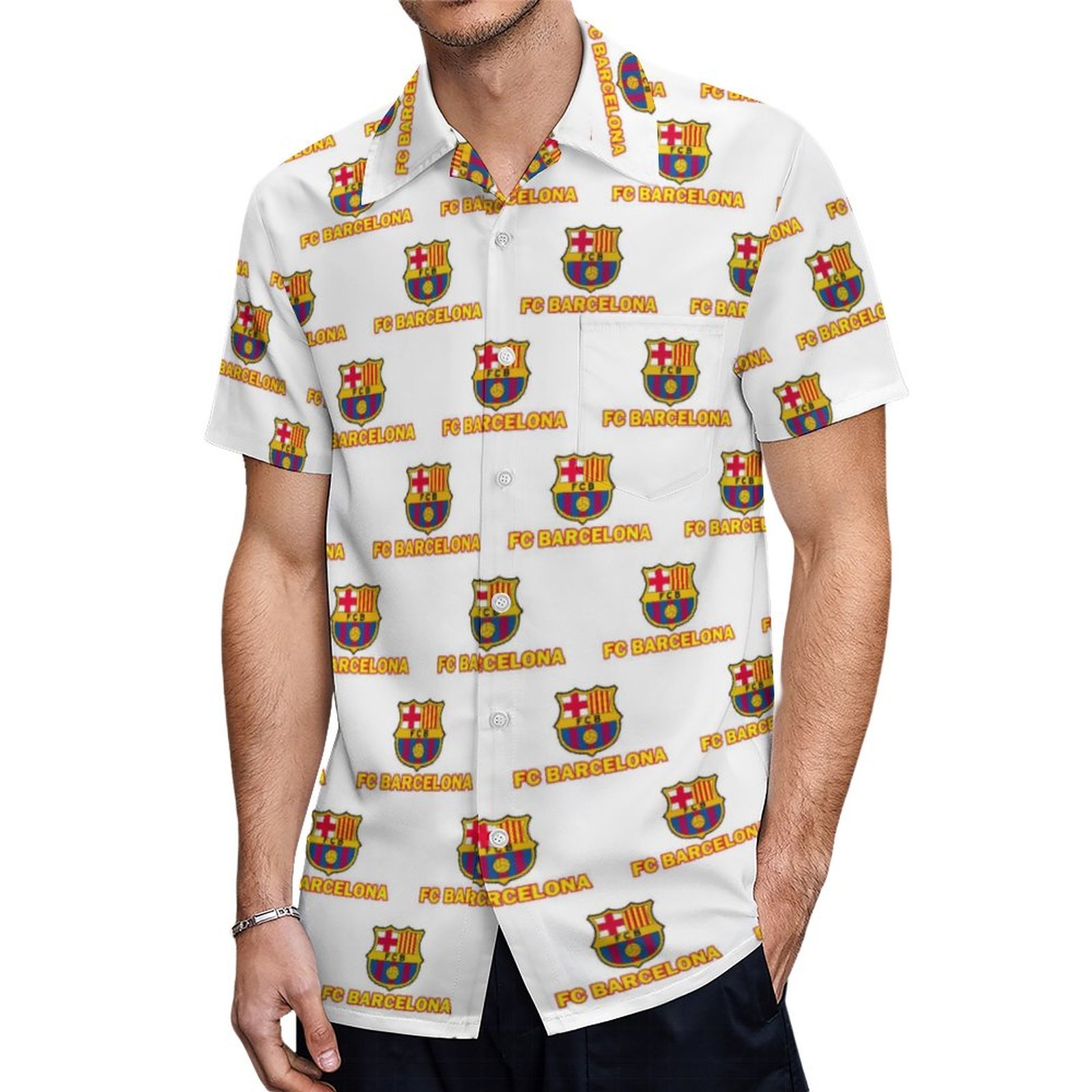 Fc Barcelona Kurzärmelige Herrenhemden, Passform Sommer Kurzarm Casual Button-Down Hemden Fc Barcelona Kurzärmelige Herrenhemden, Passform Sommer Kurzarm Casual Button-Down Hemden