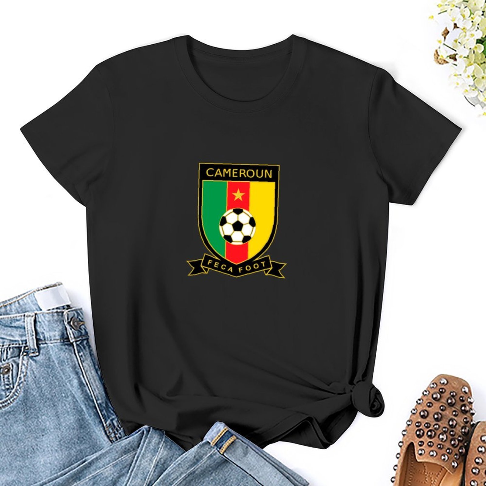 Kamerun Damen Kurzarm Rundhals T-Shirt Casual Sommer Tops Kamerun Damen Kurzarm Rundhals T-Shirt Casual Sommer Tops