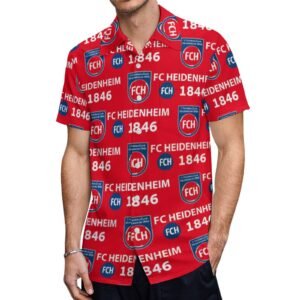 FC Heidenheim Kurzärmelige Herrenhemden, Passform Sommer Kurzarm Casual Button-Down Hemden