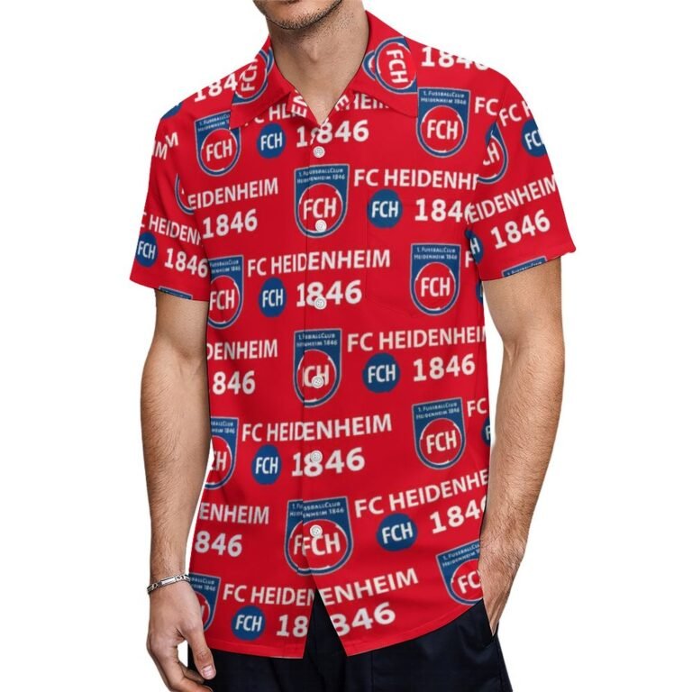 FC Heidenheim Kurzärmelige Herrenhemden, Passform Sommer Kurzarm Casual Button-Down Hemden