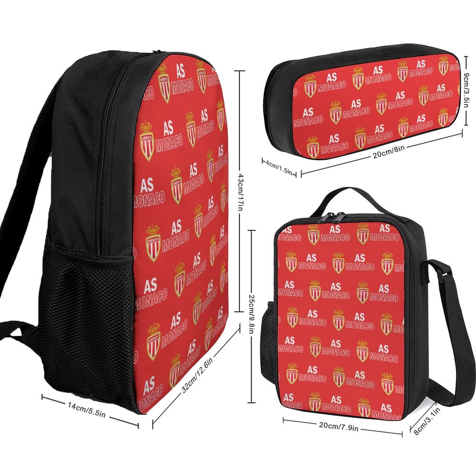 AS Monaco Student Schulranzen Lunchbag Stifttasche Kombination AS Monaco Student Schulranzen Lunchbag Stifttasche Kombination