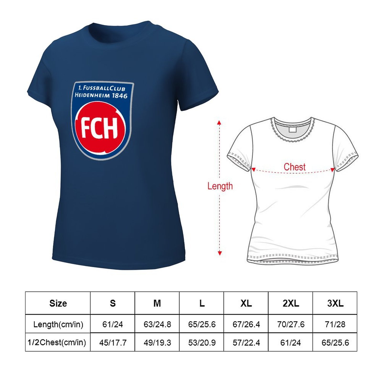 FC Heidenheim Damen Kurzarm Rundhals T-Shirt Casual Sommer Tops FC Heidenheim Damen Kurzarm Rundhals T-Shirt Casual Sommer Tops