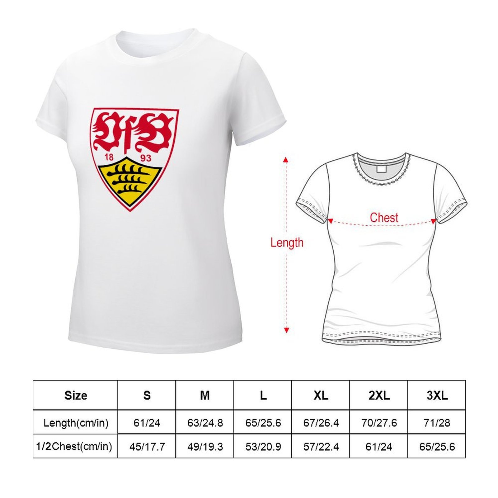 VfB Stuttgart Damen Kurzarm Rundhals T-Shirt Casual Sommer Tops VfB Stuttgart Damen Kurzarm Rundhals T-Shirt Casual Sommer Tops