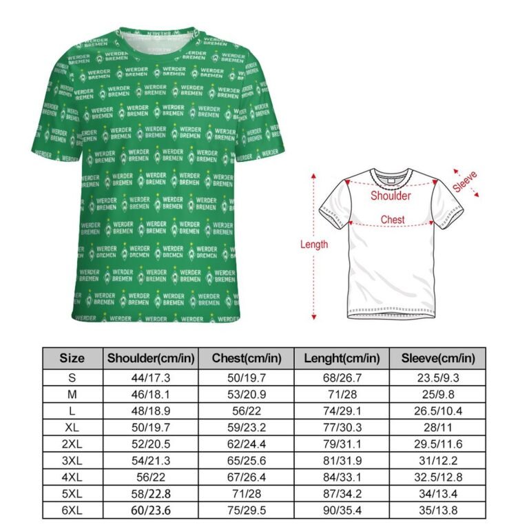 Werder Bremen Unisex 3D Vollständig Druck Kurzarm T-Shirts Beiläufige Tee Tops