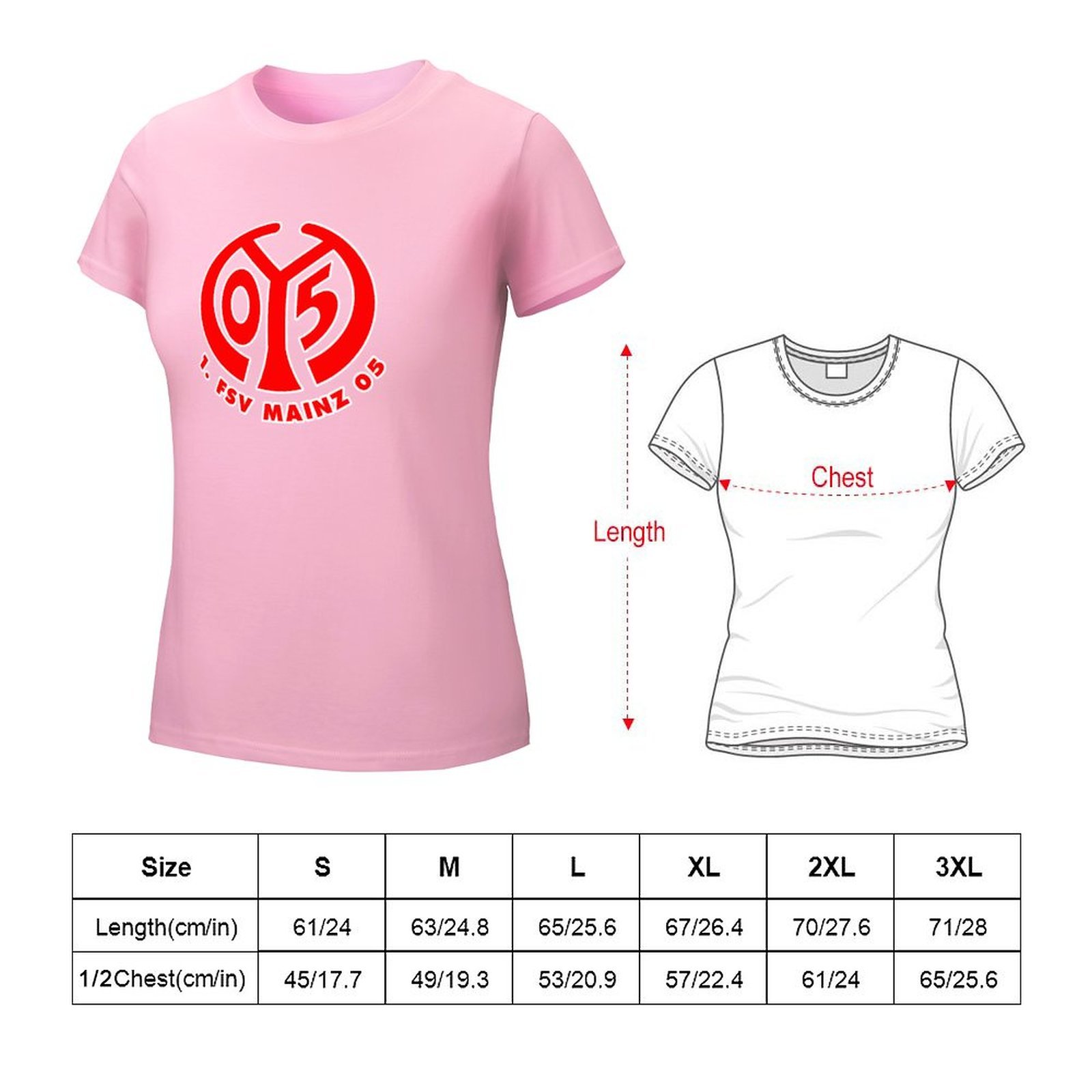 Mainz 05 Damen Kurzarm Rundhals T-Shirt Casual Sommer Tops Mainz 05 Damen Kurzarm Rundhals T-Shirt Casual Sommer Tops