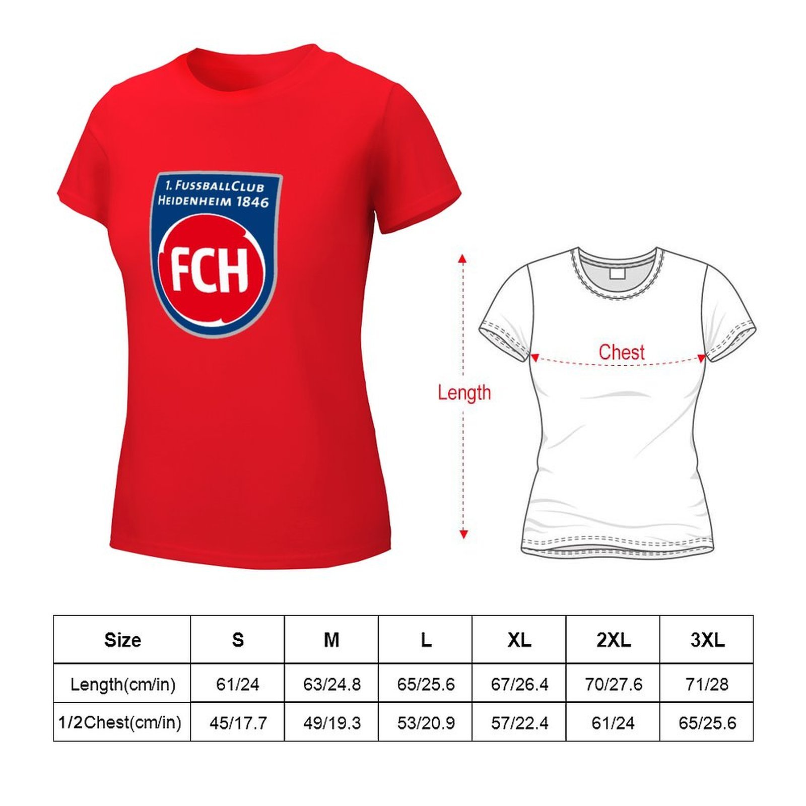 FC Heidenheim Damen Kurzarm Rundhals T-Shirt Casual Sommer Tops FC Heidenheim Damen Kurzarm Rundhals T-Shirt Casual Sommer Tops