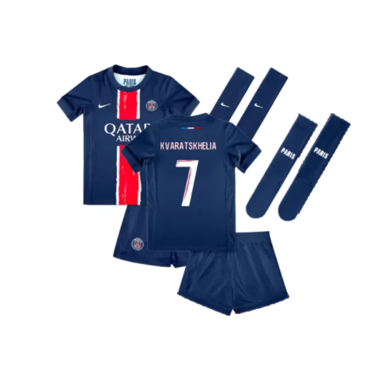 PSG Khvicha Kvaratskhelia 7 Heimtrikot Kinder Mini Kit 2024-2025