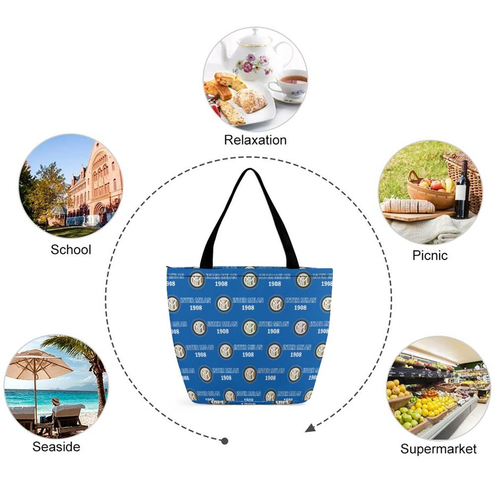 Inter Mailand Frauen Tragetasche Oxford-Stoff Einkaufsbeutel Tote Bag Inter Mailand Frauen Tragetasche Oxford-Stoff Einkaufsbeutel Tote Bag