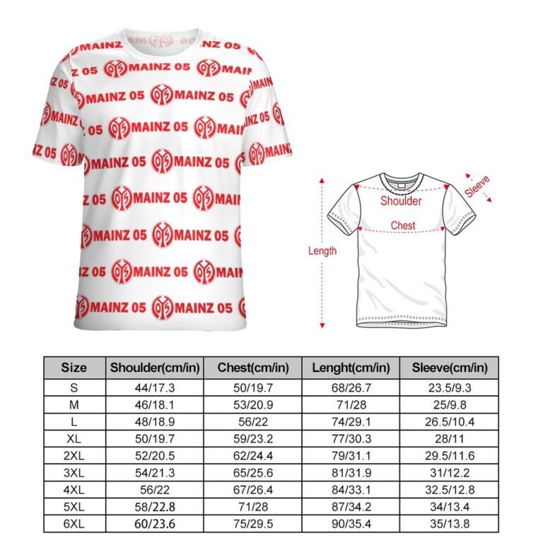 Mainz 05 Unisex 3D Vollständig Druck Kurzarm T-Shirts Beiläufige Tee Tops