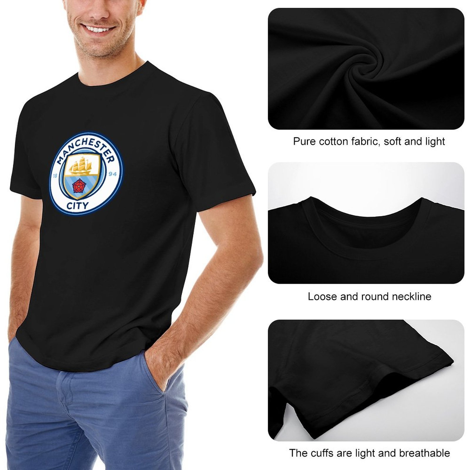 Manchester City Core Stretch Slim Cneck Gildan Tee T-Shirt Herren Manchester City Core Stretch Slim Cneck Gildan Tee T-Shirt Herren