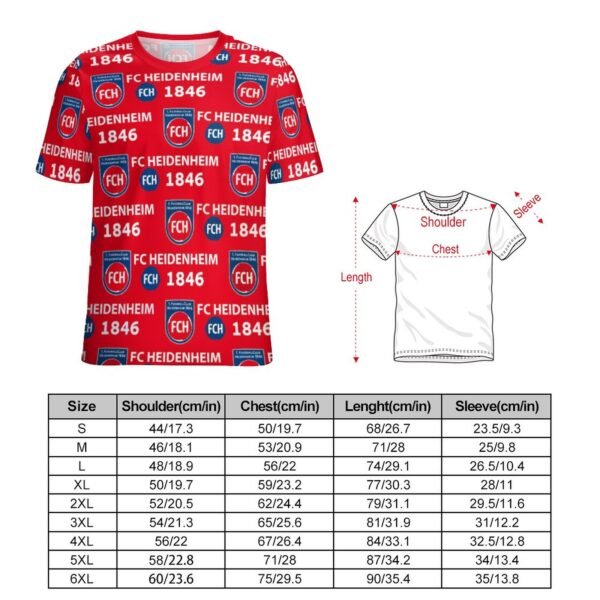 FC Heidenheim 3D Vollständig Druck Kurzarm T-Shirts Beiläufige Tee Tops