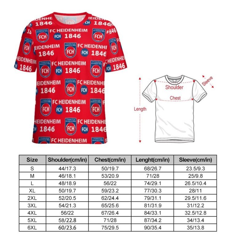 FC Heidenheim 3D Vollständig Druck Kurzarm T-Shirts Beiläufige Tee Tops