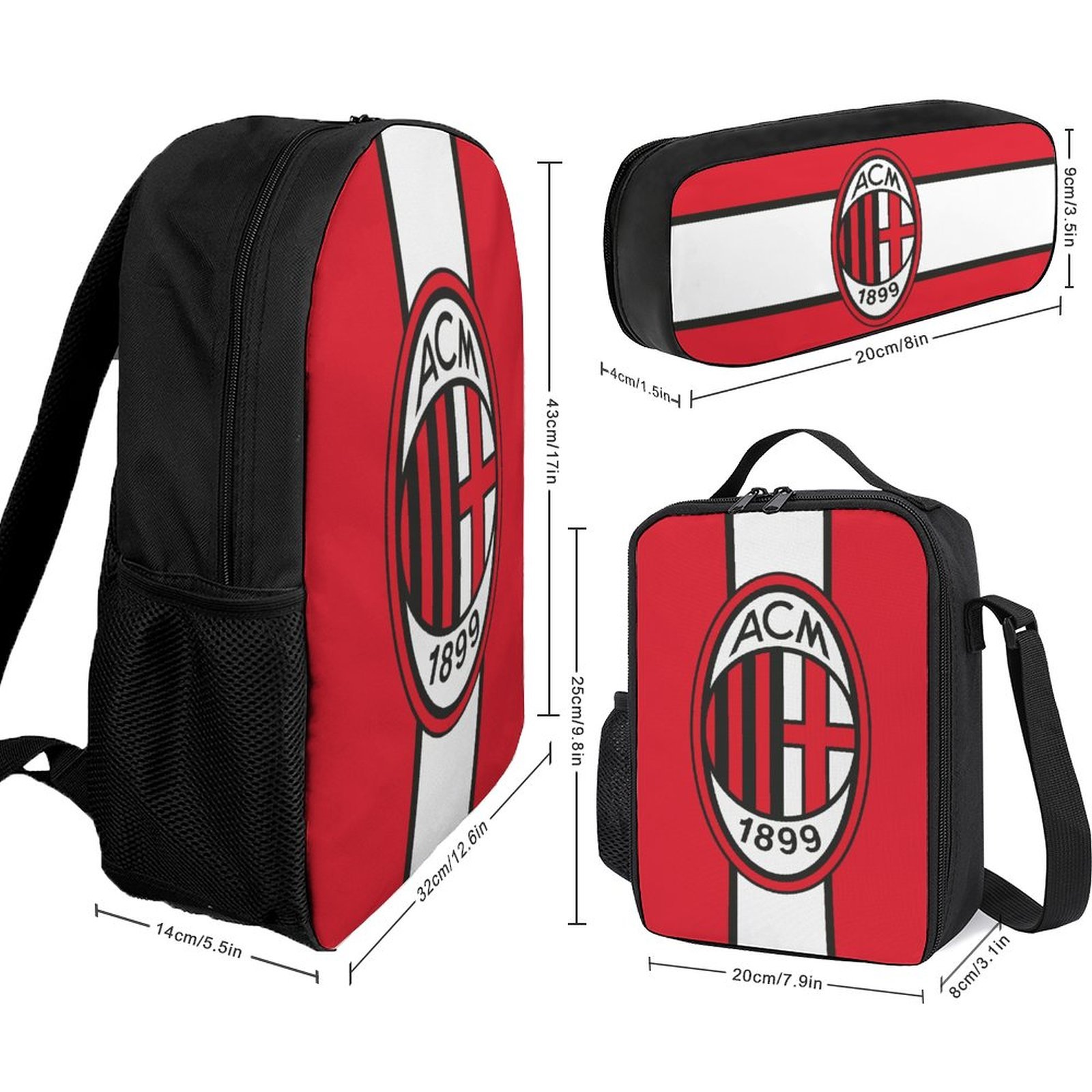 AC Mailand Student Schulranzen Lunchbag Stifttasche Kombination AC Mailand Student Schulranzen Lunchbag Stifttasche Kombination