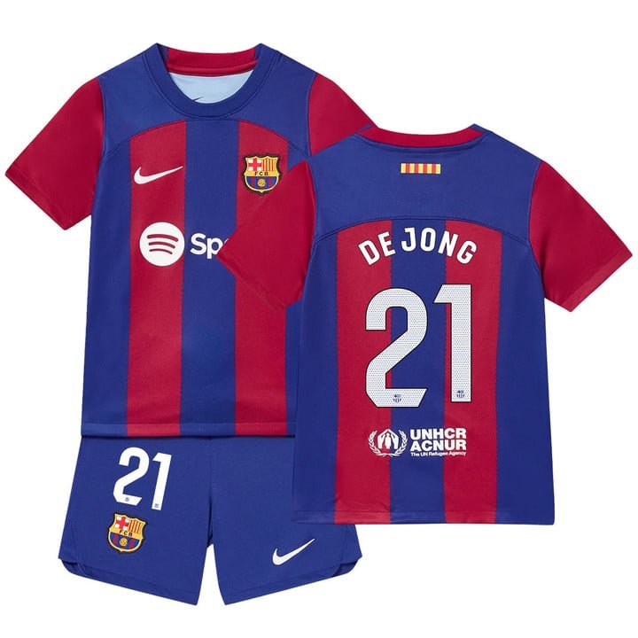 FC Barcelona Frenkie de Jong 21 Heimtrikot Kinder Mini Kit 2023-2024 FC Barcelona Frenkie de Jong 21 Heimtrikot Kinder Mini Kit 2023-2024