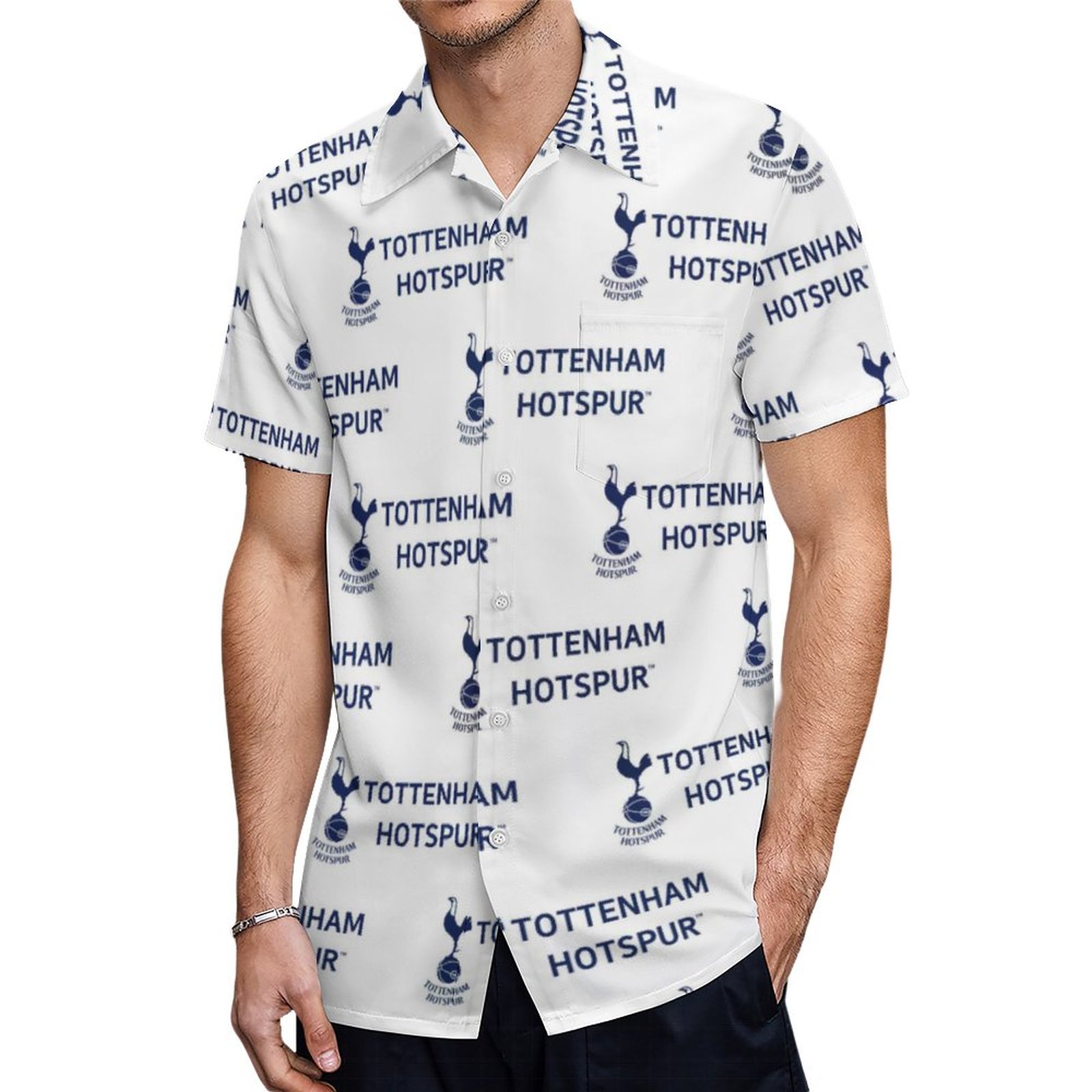 Tottenham Hotspur Kurzärmelige Herrenhemden, Passform Sommer Kurzarm Casual Button-Down Hemden Tottenham Hotspur Kurzärmelige Herrenhemden, Passform Sommer Kurzarm Casual Button-Down Hemden