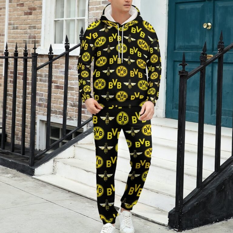Borussia Dortmund Lässiges Sweatshirt-Set 2 Sätze Kapuzen-Sweatpants