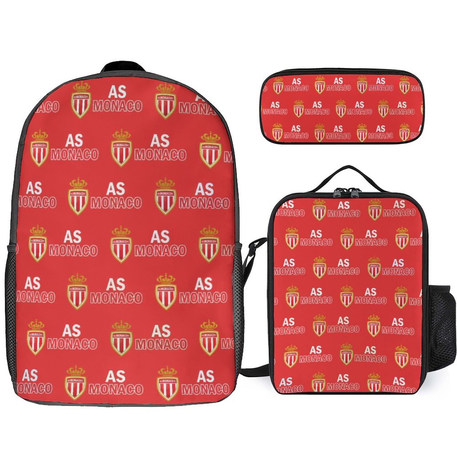 AS Monaco Student Schulranzen Lunchbag Stifttasche Kombination AS Monaco Student Schulranzen Lunchbag Stifttasche Kombination