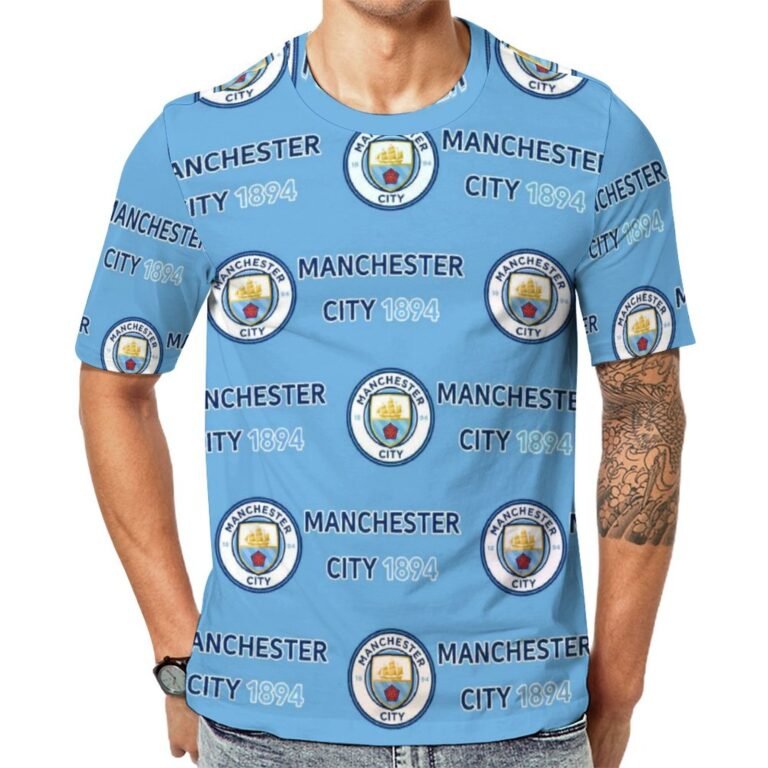 Manchester City Unisex 3D Vollständig Druck Kurzarm T-Shirts Beiläufige Tee Tops