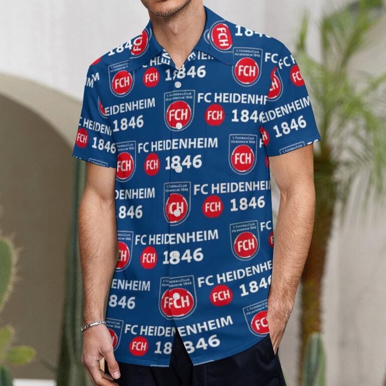 FC Heidenheim Kurzärmelige Herrenhemden, Passform Sommer Kurzarm Casual Button-Down Hemden