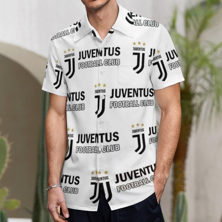 Juventus FC Kurzärmelige Herrenhemden, Passform Sommer Kurzarm Casual Button-Down Hemden