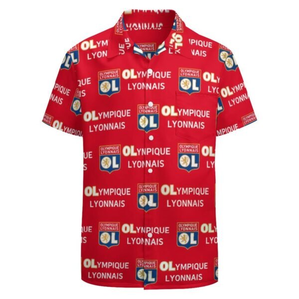 Olympique Lyonnais Kurzärmelige Herrenhemden, Passform Sommer Kurzarm Casual Button-Down Hemden