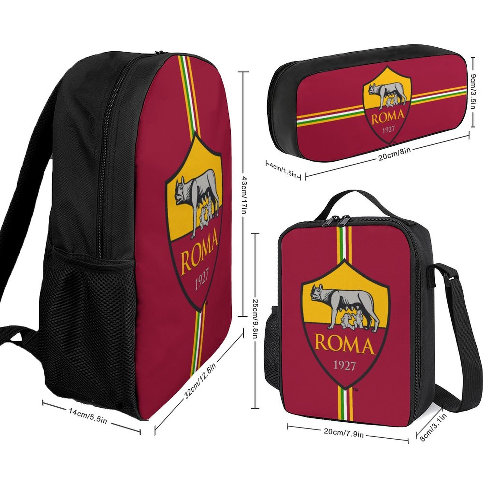 AS Rom Student Schulranzen Lunchbag Stifttasche Kombination AS Rom Student Schulranzen Lunchbag Stifttasche Kombination