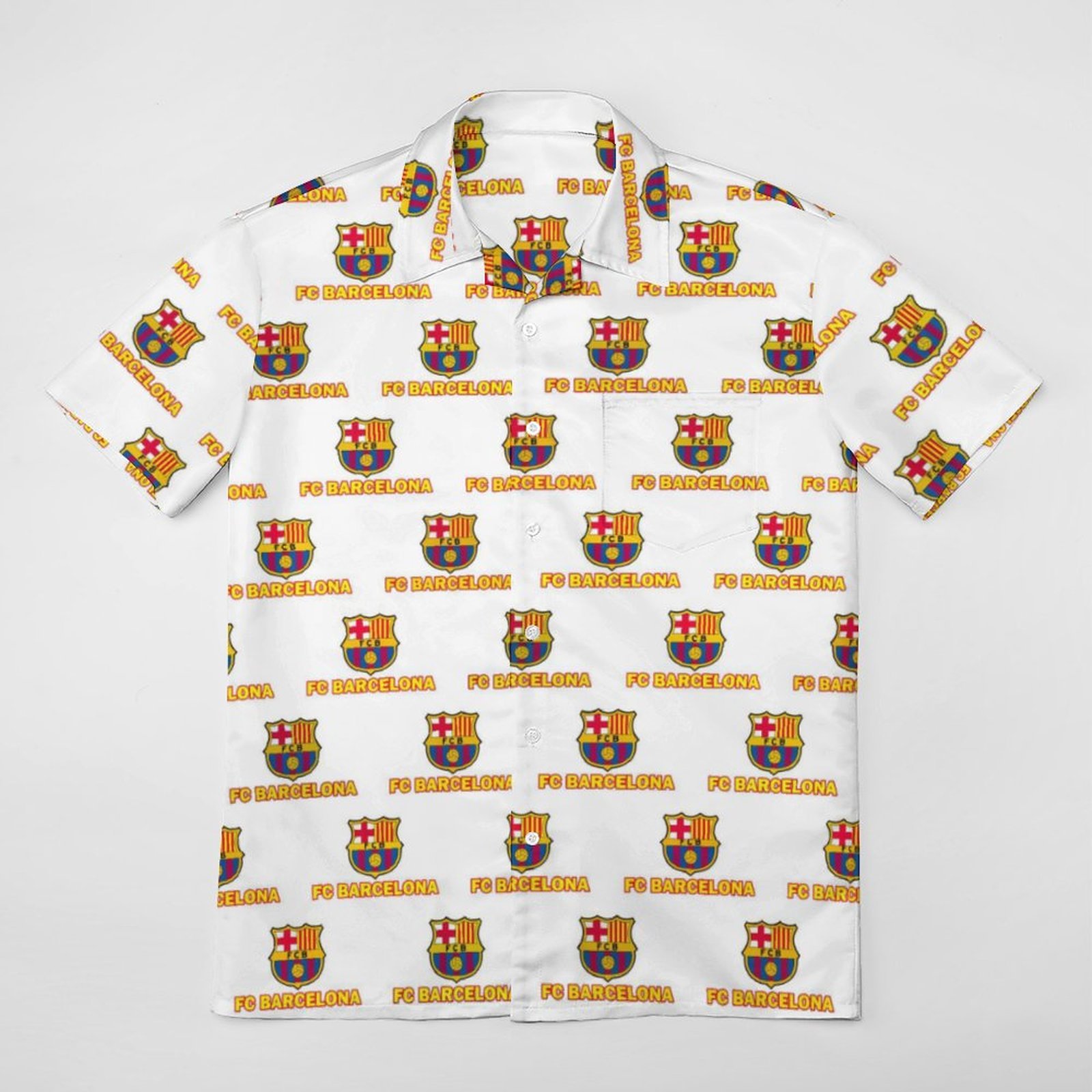 Fc Barcelona Kurzärmelige Herrenhemden, Passform Sommer Kurzarm Casual Button-Down Hemden Fc Barcelona Kurzärmelige Herrenhemden, Passform Sommer Kurzarm Casual Button-Down Hemden