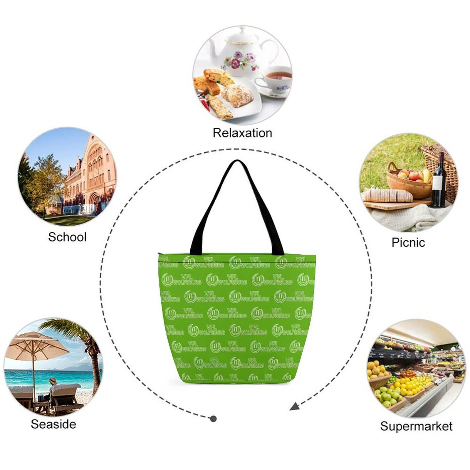 VfL Wolfsburg Frauen Tragetasche Oxford-Stoff Einkaufsbeutel Tote Bag VfL Wolfsburg Frauen Tragetasche Oxford-Stoff Einkaufsbeutel Tote Bag