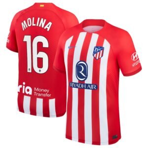 Atletico Madrid Nahuel Molina 16 Home Trikot 2023-2024 (Mit Riyadh Sponsors)