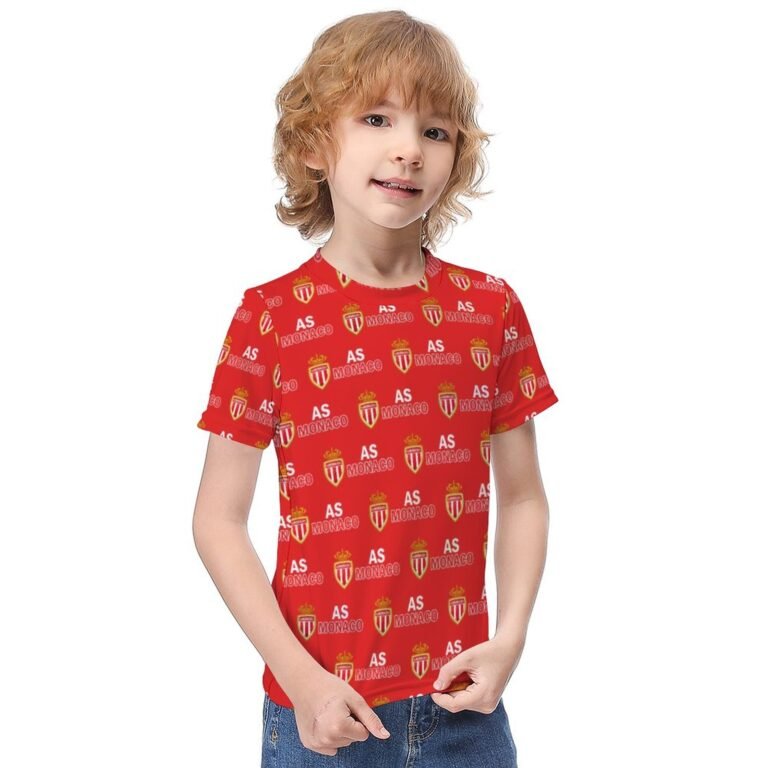 AS Monaco Jungen Mädchen Kurzarm 3D-Druck T-Shirt Rundhals-Sommerhemd Tops