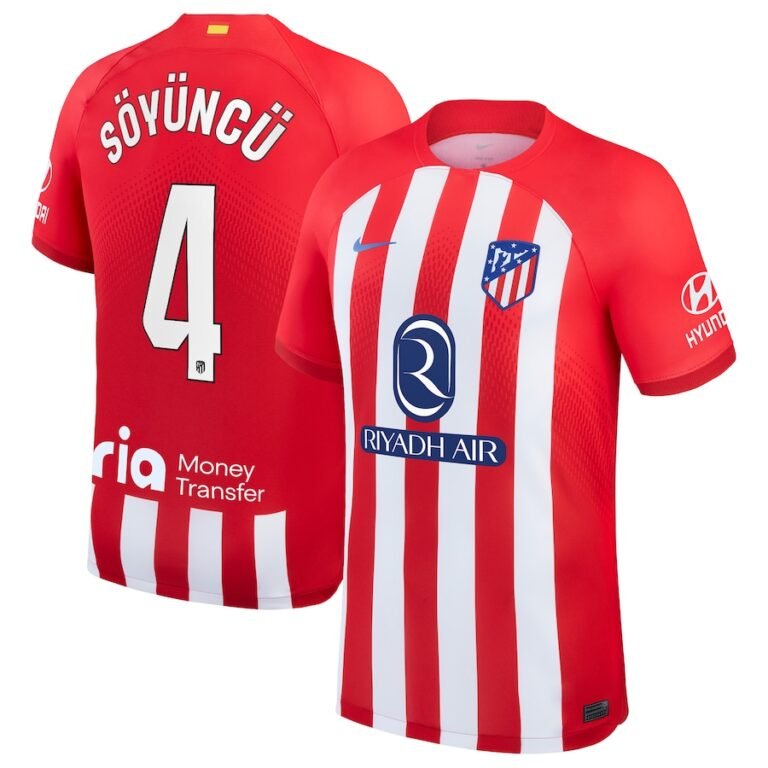 Atletico Madrid Caglar Soyuncu 4 Home Trikot 2023-2024 (Mit Riyadh Sponsors)