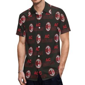 AC Mailand Kurzärmelige Herrenhemden, Passform Sommer Kurzarm Casual Button-Down Hemden