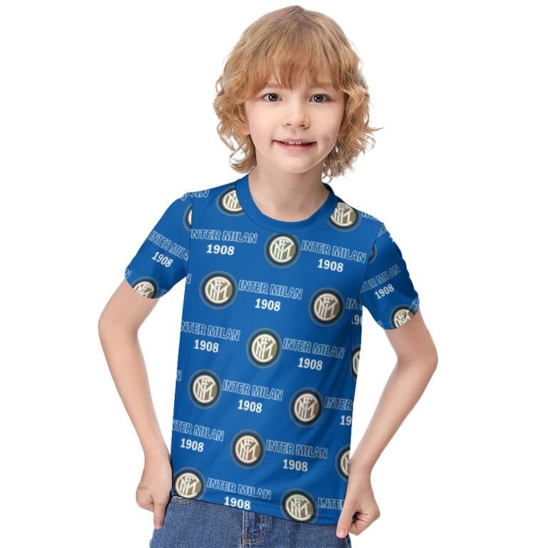 Inter Mailand Jungen Mädchen Kurzarm 3D-Druck T-Shirt Rundhals-Sommerhemd Tops