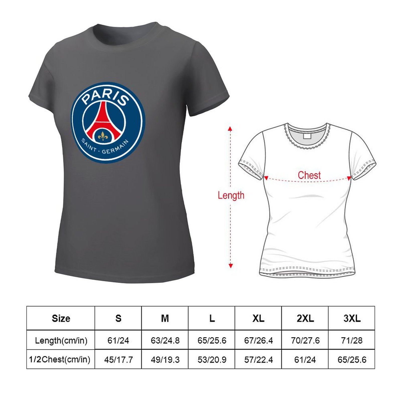 Paris Saint-Germain Damen Kurzarm Rundhals T-Shirt Casual Sommer Tops Paris Saint-Germain Damen Kurzarm Rundhals T-Shirt Casual Sommer Tops