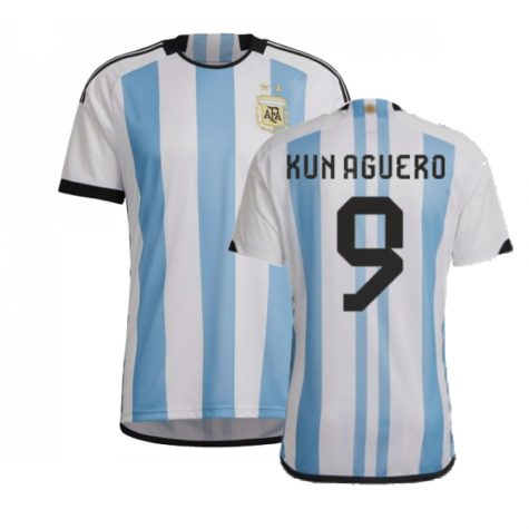 Argentinien Sergio Agüero 9 Home Trikot WM 2022