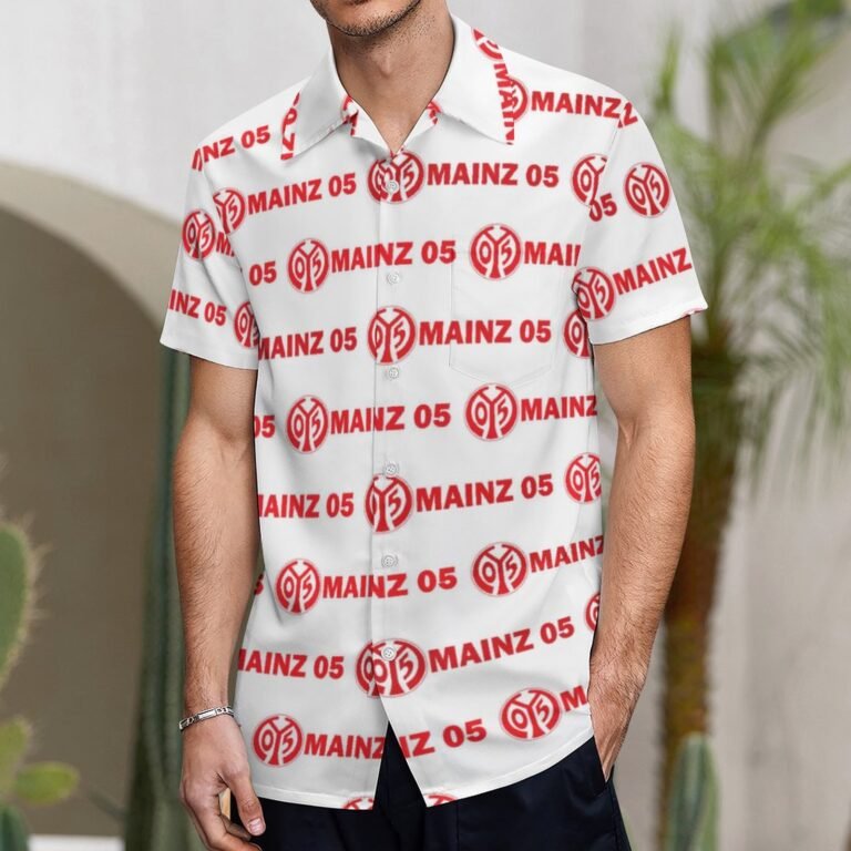 Mainz 05 Kurzärmelige Herrenhemden, Passform Sommer Kurzarm Casual Button-Down Hemden