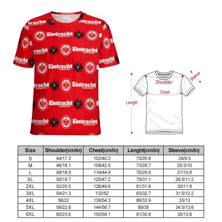 Eintracht Frankfurt 3D Vollständig Druck Kurzarm T-Shirts Beiläufige Tee Tops