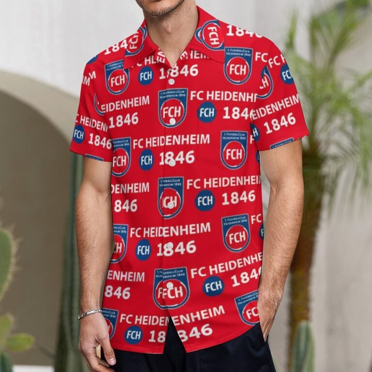 FC Heidenheim Kurzärmelige Herrenhemden, Passform Sommer Kurzarm Casual Button-Down Hemden