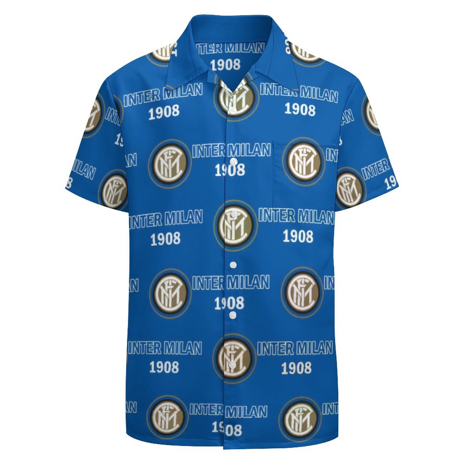 Inter Mailand Kurzärmelige Herrenhemden, Passform Sommer Kurzarm Casual Button-Down Hemden Inter Mailand Kurzärmelige Herrenhemden, Passform Sommer Kurzarm Casual Button-Down Hemden