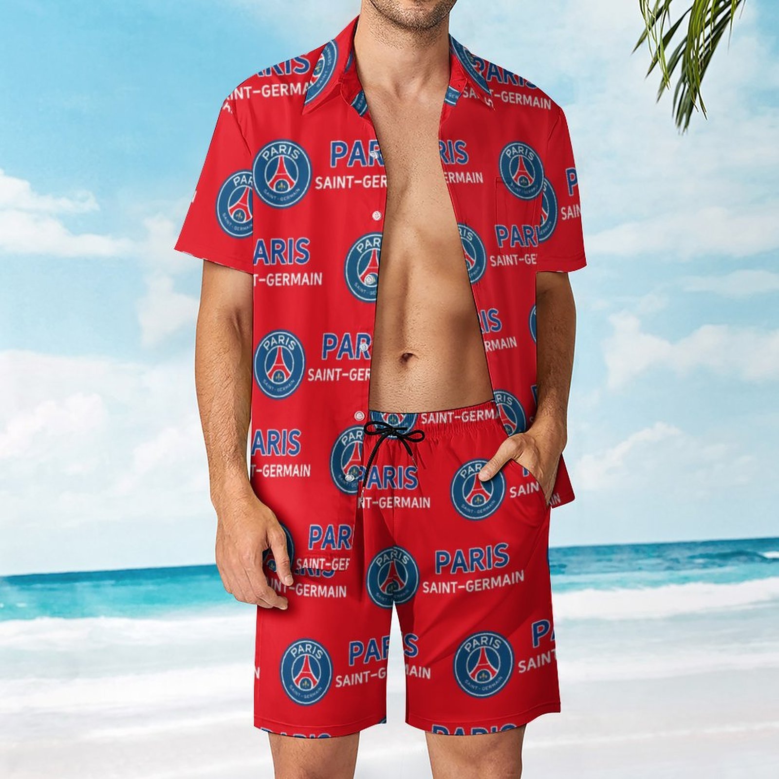 Paris Saint-Germain Lässiges Strandbekleidungsset Kurzärmeliges Hemd Plus Strandhose Paris Saint-Germain Lässiges Strandbekleidungsset Kurzärmeliges Hemd Plus Strandhose