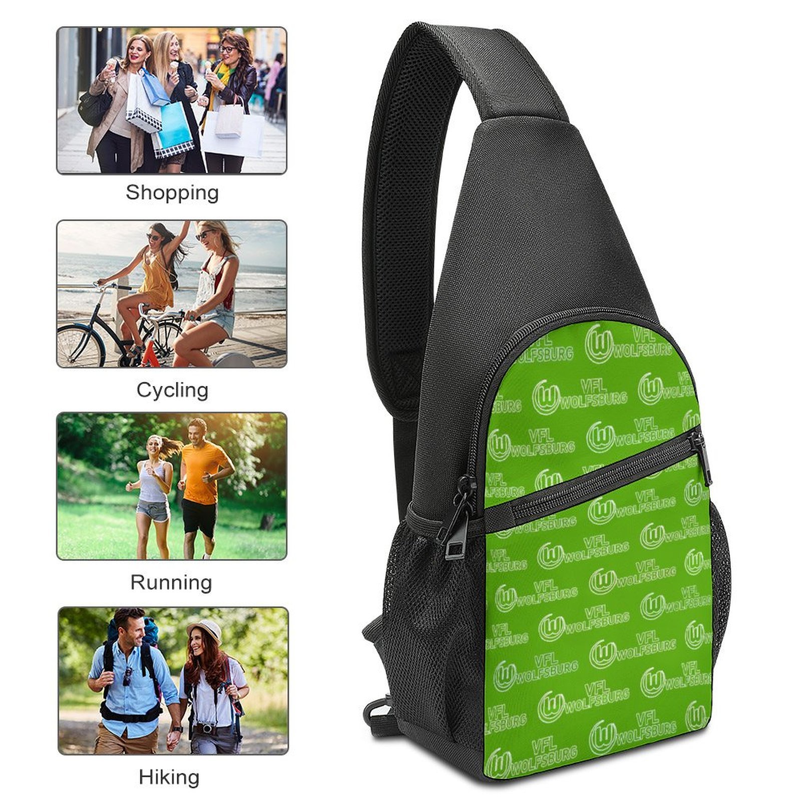 VfL Wolfsburg Crossbody Backpack Leichte Umhängetaschen Sling-Rucksack VfL Wolfsburg Crossbody Backpack Leichte Umhängetaschen Sling-Rucksack