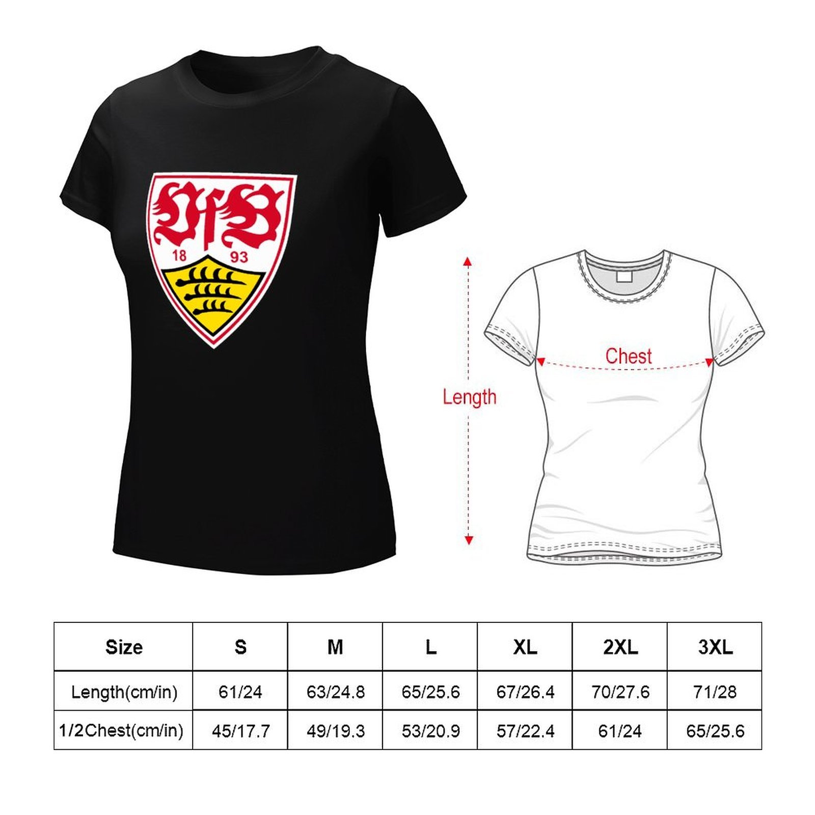 VfB Stuttgart Damen Kurzarm Rundhals T-Shirt Casual Sommer Tops VfB Stuttgart Damen Kurzarm Rundhals T-Shirt Casual Sommer Tops