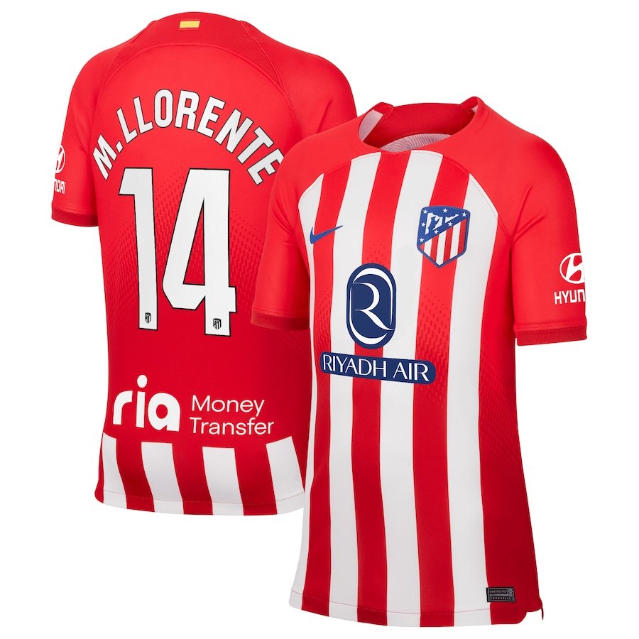 Atletico Madrid Marcos Llorente 14 Home Trikot 2023-2024 (Mit Riyadh Sponsors) Atletico Madrid Marcos Llorente 14 Home Trikot 2023-2024 (Mit Riyadh Sponsors)